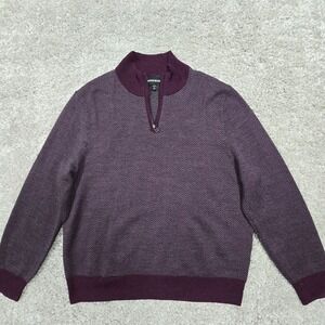 Bonobos Sweater Mens XL‎ Purple Chevron Merino Wool 1/4 Zip Long Sleeve
